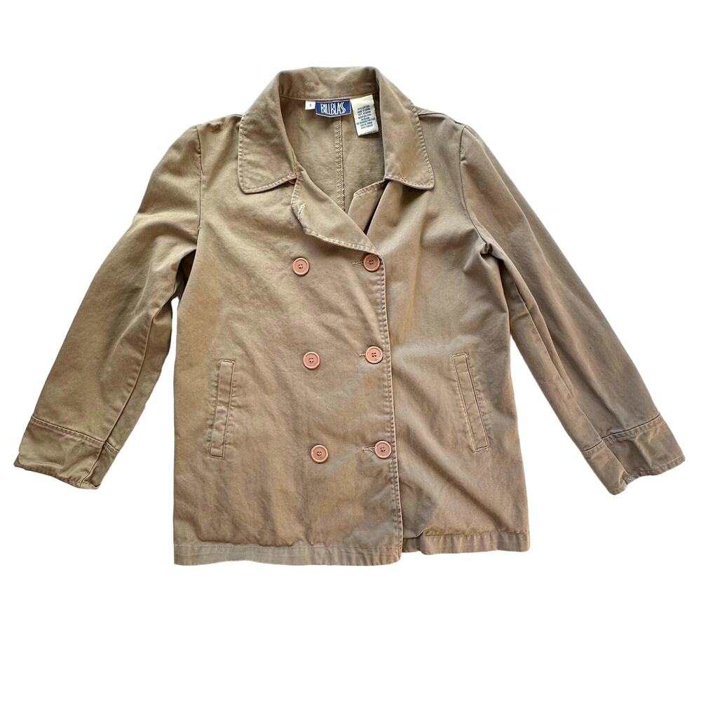 Bill Blass 100% Cotton Double Breasted Tan Khaki Field Jacket Women's Small